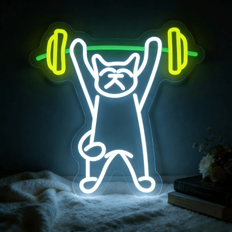 Home Gym Neon Sign - Kat die gewichten optilt Neon Sign