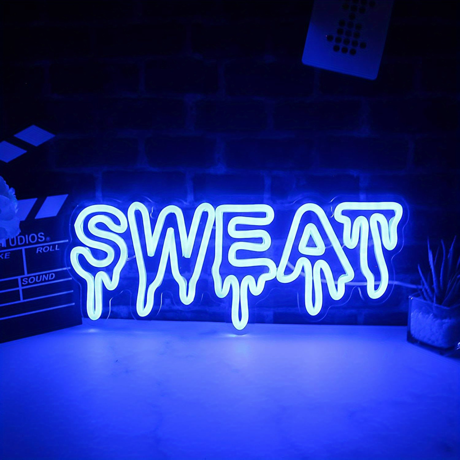Home Gym Neon Sign - Zweetblauwe LED-neonreclame met druppelvormig lettertype, gym