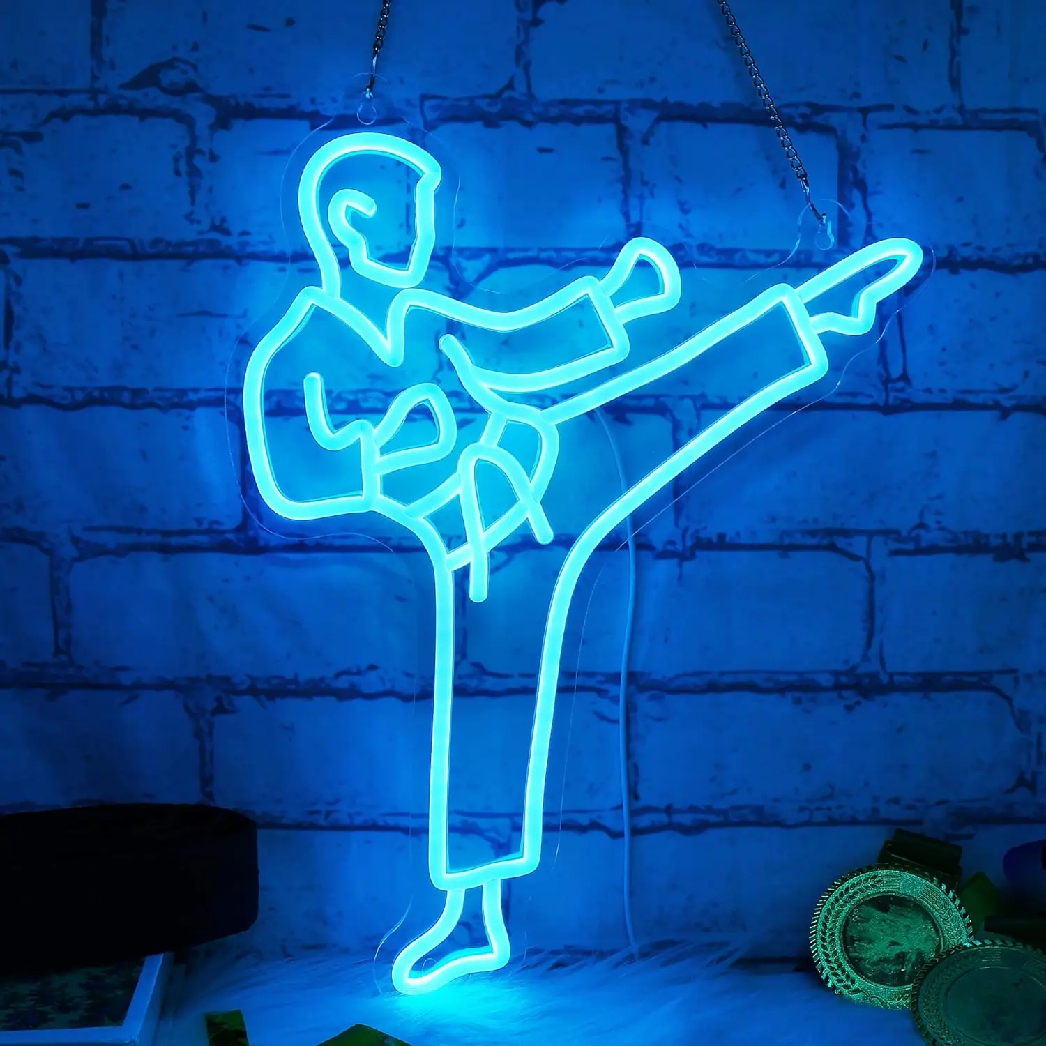 Home Gym Neon Sign - Karate Man Neonreclame Blauwe LED Wanddecoratie
